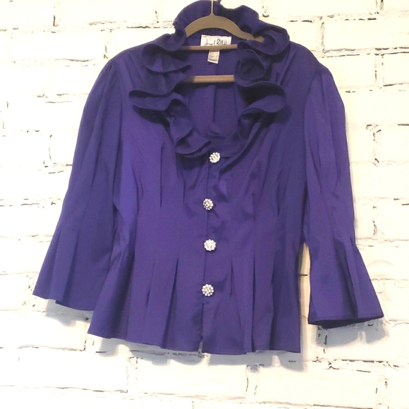 Royal purple joseph rip-off statement blouse with diamond buttons size 12 - Picture 4 of 6
